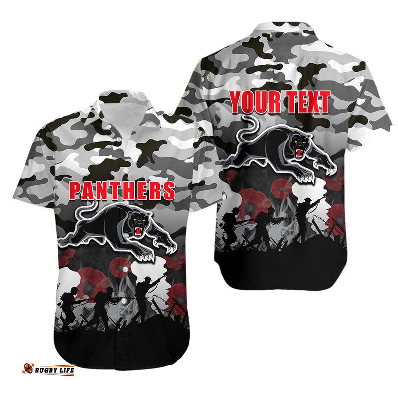 Custom Personalised NRL Anzac Day Hawaiian Shirt Panthers Army Style