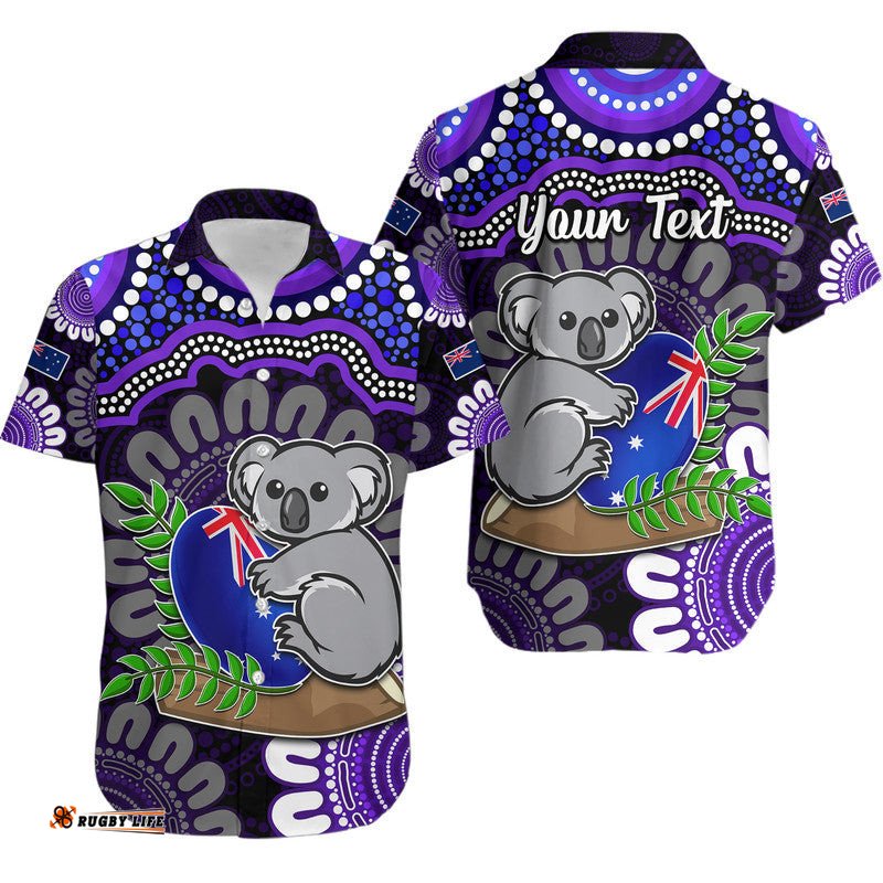 Custom Personalised Australia Koala Aboriginal Hawaiian Shirt Koala Hugging Rugby Ball Purple