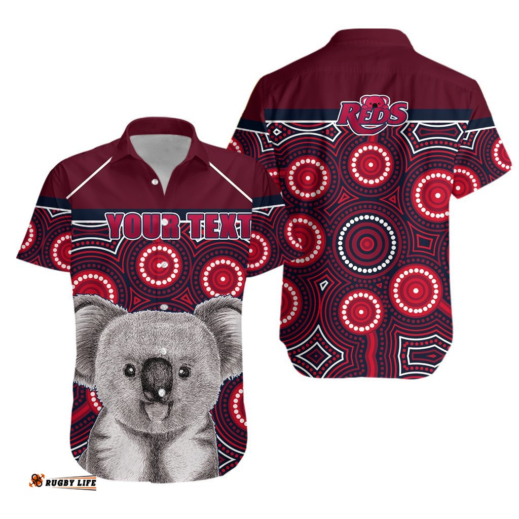 Custom Personalised Reds Rugby Australian Hawaiian Shirt Simple Indigenous Queensland