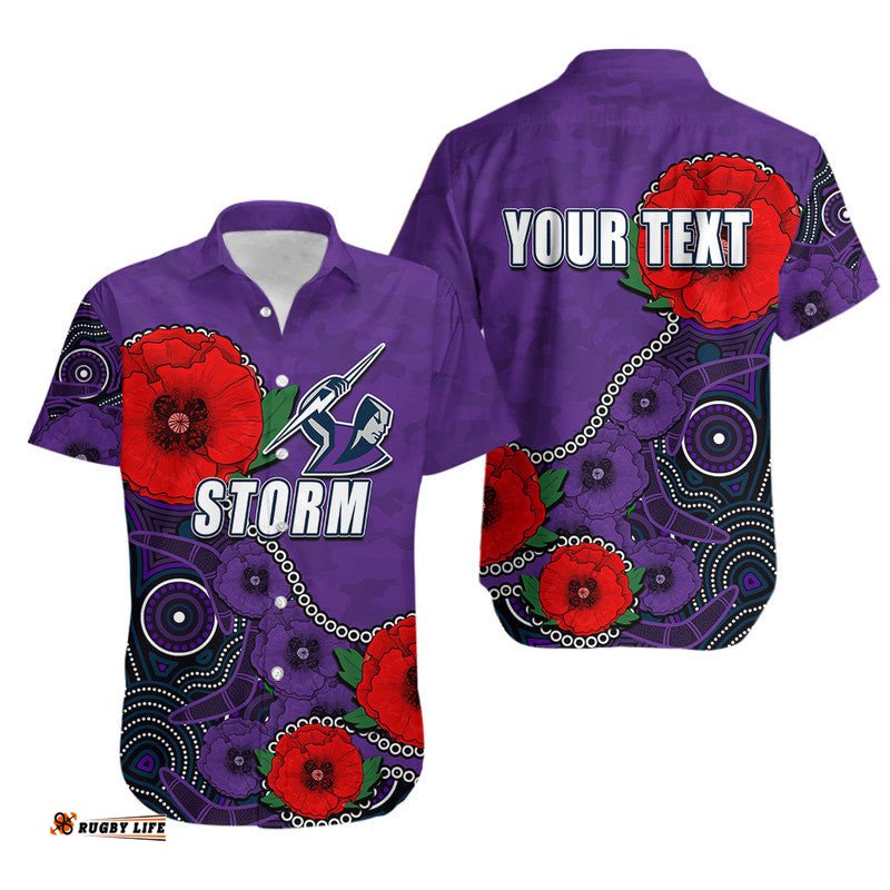Custom Personalised Anzac Day NRLStorm Army Mix Aboriginal Hawaiian Shirt