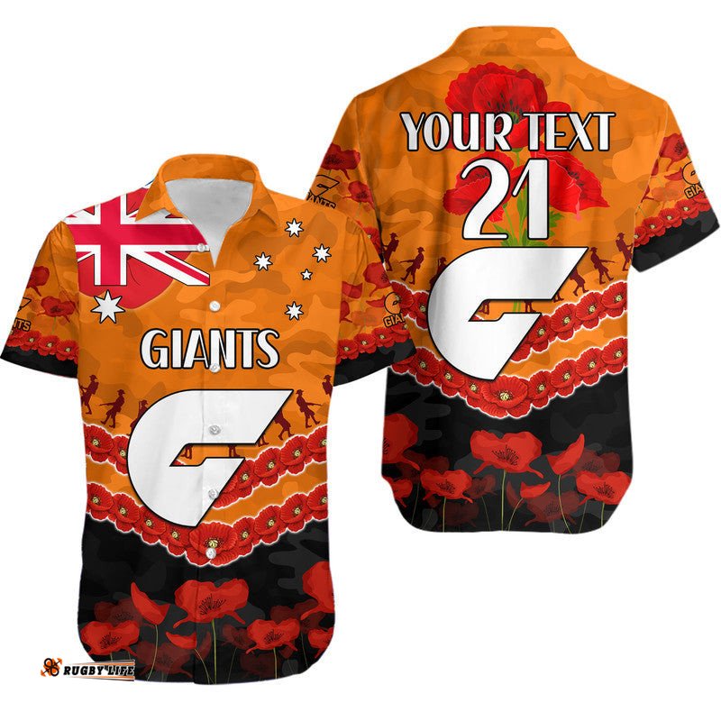 Custom Personalised GWS Giants Football ANZAC Hawaiian Shirt Lest We Forget