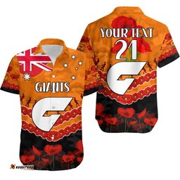 Custom Personalised GWS Giants Football ANZAC Hawaiian Shirt Lest We Forget