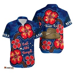 Custom Personalised Australia ANZAC Hawaiian Shirt Lest We Forget Camouflage Mix Aboriginal Poppies And Slouch Hat