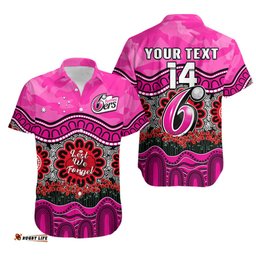 Custom Text And Number Sixers Cricket ANZAC Hawaiian Shirt Sydney Poppy Aboriginal Camouflage