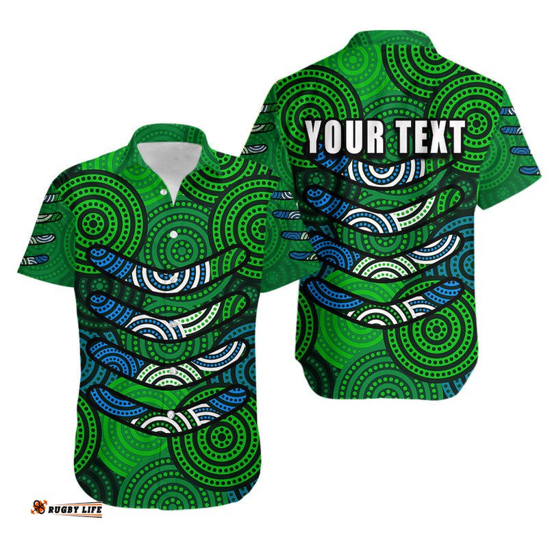 Custom Personalised Boomerang Aboriginal Dot Patterns Hawaiian Shirt Green Style