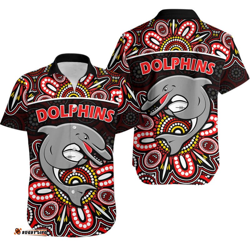 Dolphins Rugby Hawaiian Shirt Aboriginal Dot Painting