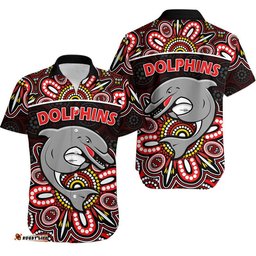 Dolphins Rugby Hawaiian Shirt Aboriginal Dot Painting