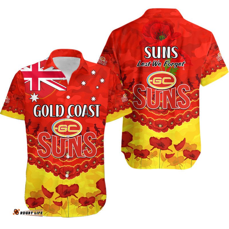 Suns Football ANZAC Hawaiian Shirt Lest We Forget
