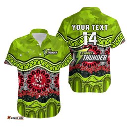 Custom Text And Number Thunder Cricket ANZAC Hawaiian Shirt Poppy Sydney Aboriginal Camouflage