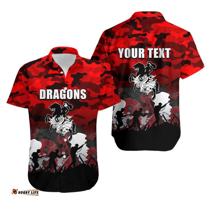 Custom Personalised NRL Anzac Day Hawaiian Shirt Dragons Army Style