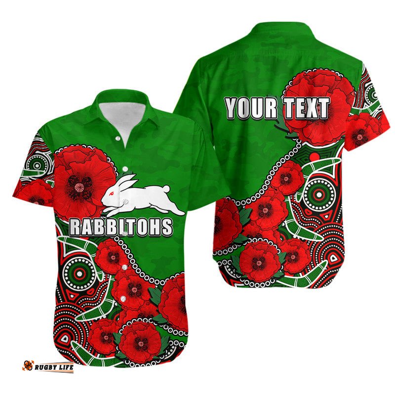 Custom Personalised Anzac Day NRLRabbitohs Army Mix Aboriginal Hawaiian Shirt No.1