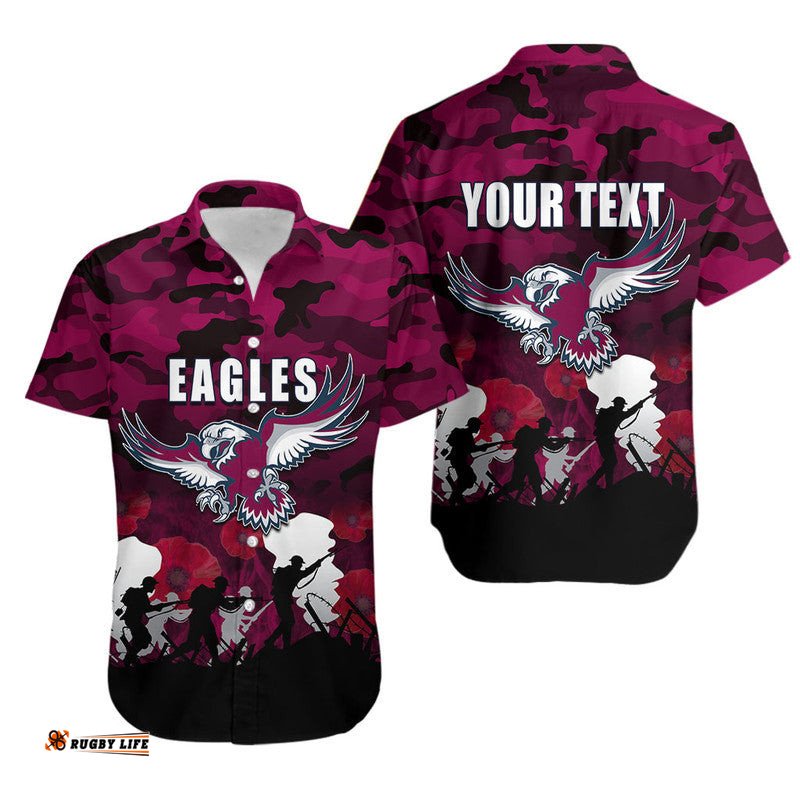 Custom Personalised NRL Anzac Day Hawaiian Shirt Sea Eagles Army Style