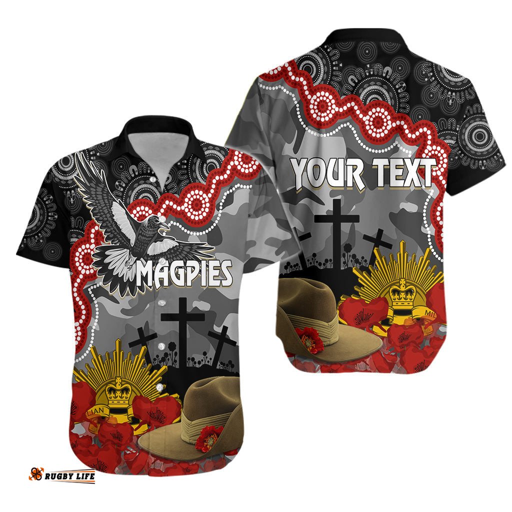 Magpies Football ANZAC Hawaiian Shirt Aboriginal Mix Slouch Hat