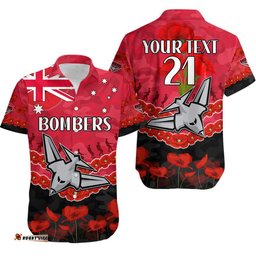 Custom Personalised Bombers Football ANZAC Hawaiian Shirt Lest We Forget