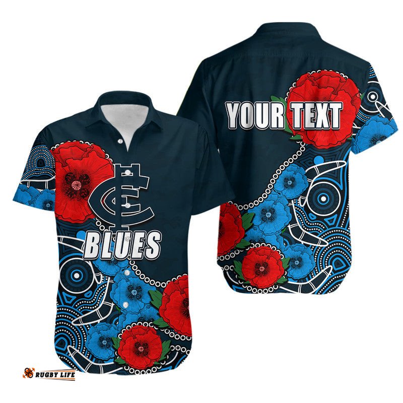 Custom Personalised Anzac Day AFLBlues Army Mix Aboriginal Hawaiian Shirt