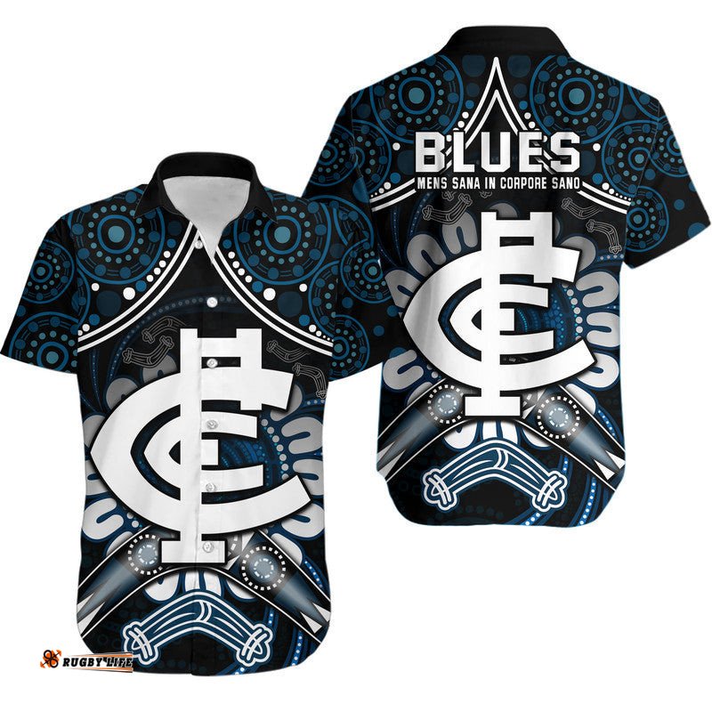 Blues Football Hawaiian Shirt Boomerang Indigenous Dots