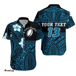 Custom Personalised Polynesian Rugby Hawaiian Shirt Love Blue Custom Text and Number