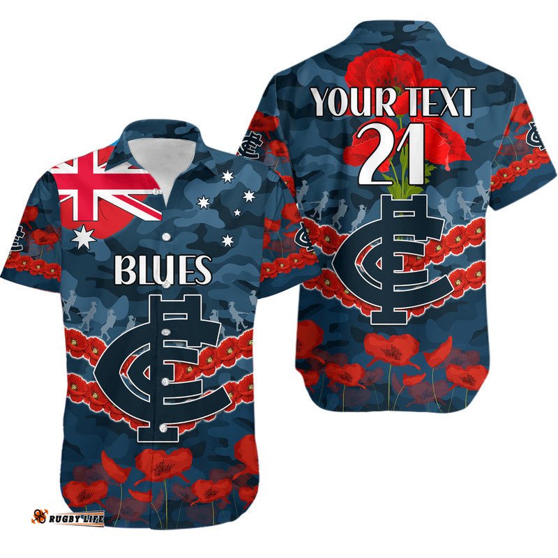 Custom Personalised Blues Football ANZAC Hawaiian Shirt Lest We Forget
