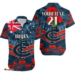 Custom Personalised Blues Football ANZAC Hawaiian Shirt Lest We Forget