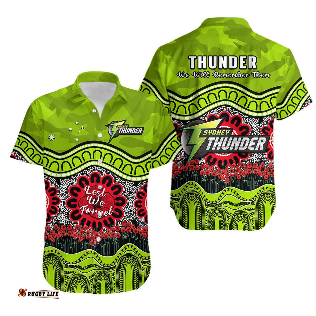 Thunder Cricket ANZAC Hawaiian Shirt Poppy Sydney Aboriginal Camouflage