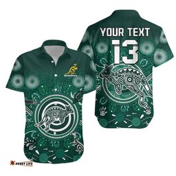 Custom Text and Number Wallabies Rugby Australia Hawaiian Shirt Aboriginal