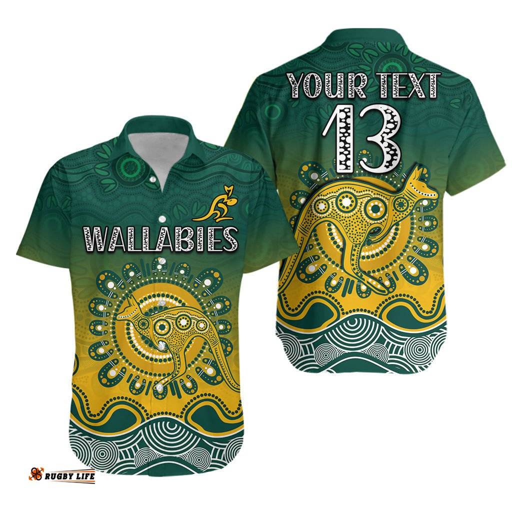 Custom Text and Number Wallabies Rugby Australia Hawaiian Shirt Aboriginal