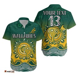 Custom Text and Number Wallabies Rugby Australia Hawaiian Shirt Aboriginal