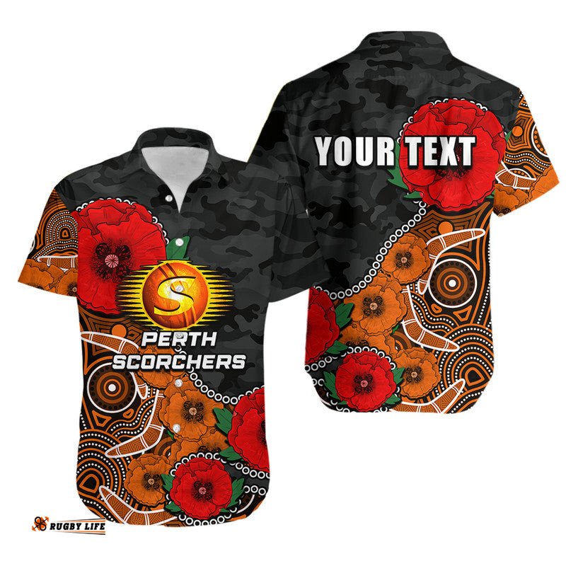Custom Personalised Anzac DayPerth Scorchers Army Mix Aboriginal Hawaiian Shirt