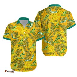 Wallabies Rugby Hawaiian Shirt Golden Wattle Aboriginal Boomerang Style Hawaii
