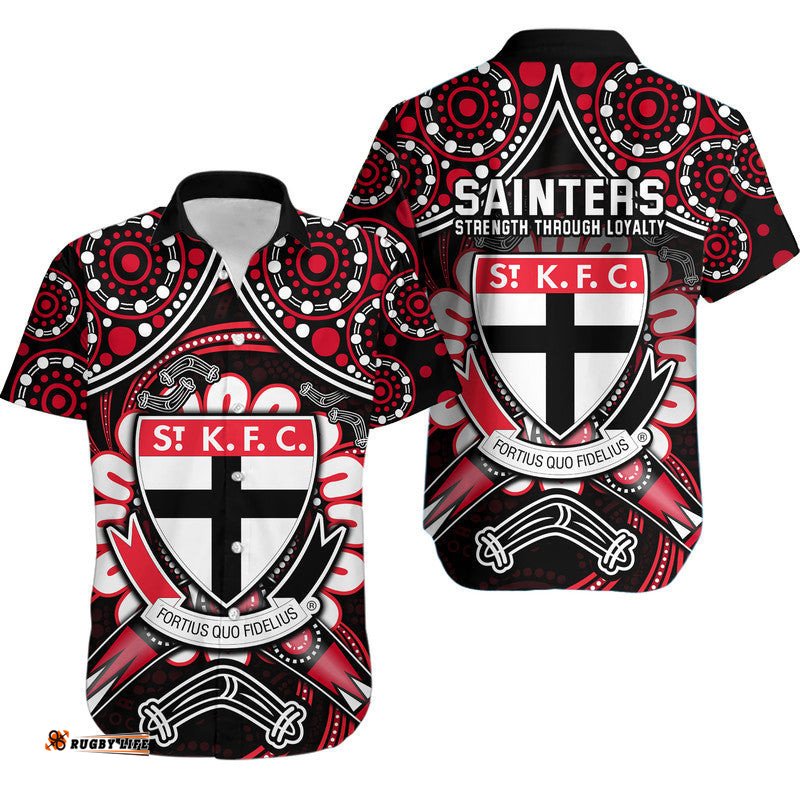 St Kilda Saints Hawaiian Shirt Boomerang Indigenous Dots