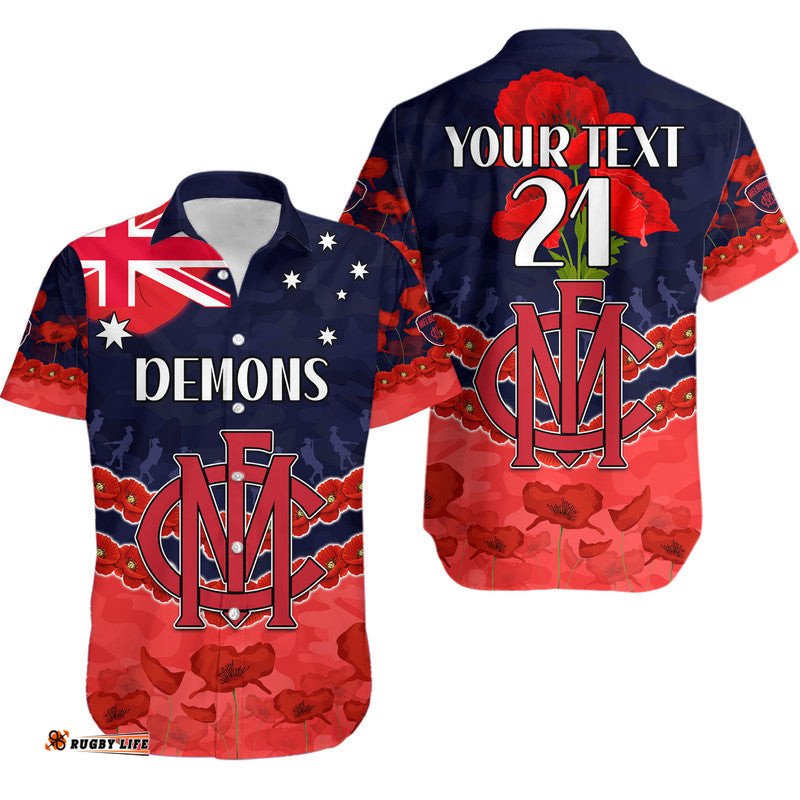 Custom Personalised Demons Football ANZAC Hawaiian Shirt Lest We Forget