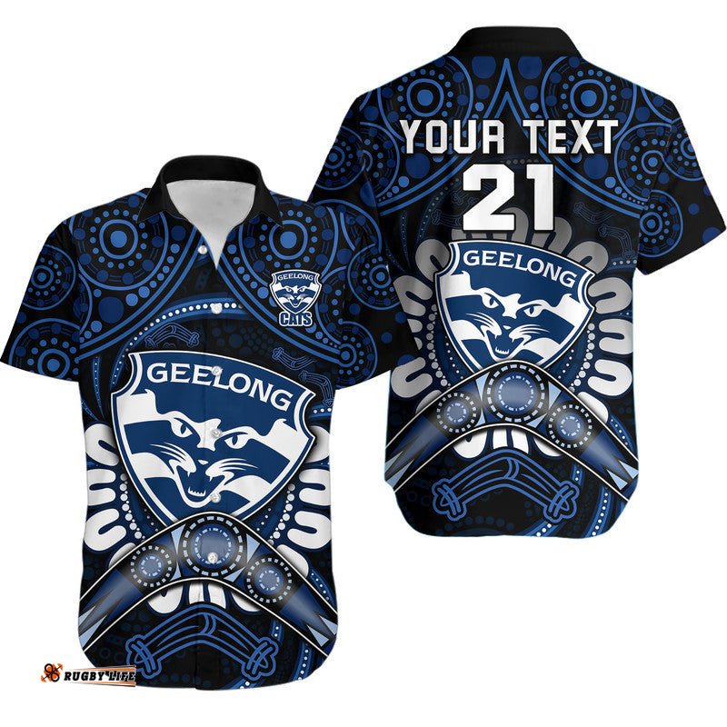 Custom Personalised Cats Football Hawaiian Shirt Boomerang Indigenous Dots