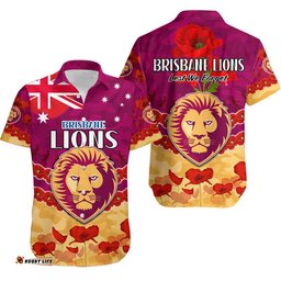 Brisbane Lions Football ANZAC Hawaiian Shirt Lest We Forget