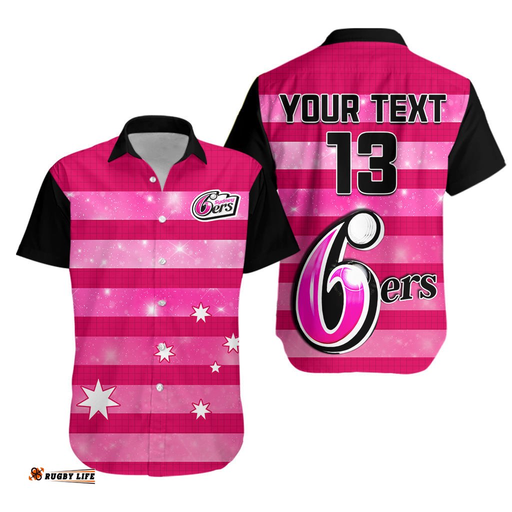 Custom Text and Number Sydney Sixers Cricket Hawaiian Shirt Galaxy Star Simple Ver.02
