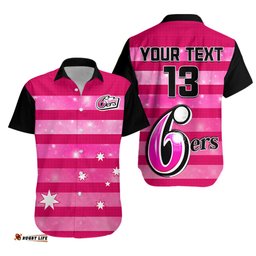 Custom Text and Number Sydney Sixers Cricket Hawaiian Shirt Galaxy Star Simple Ver.02