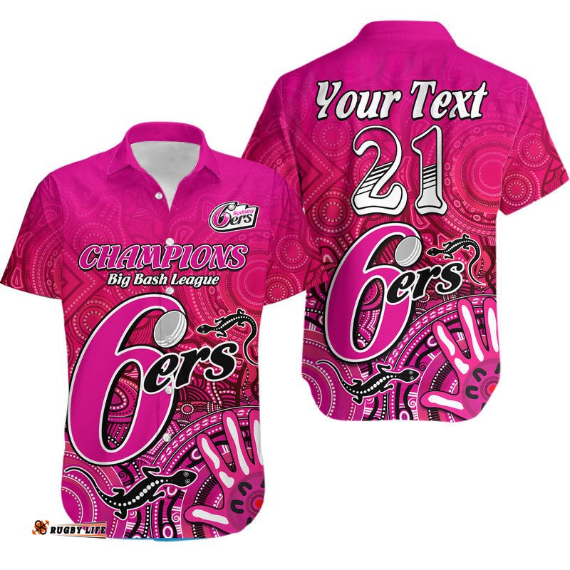 Custom Personalised Sydney Sixers Champions Hawaiian Shirt Lizard Indigenous Aboriginal