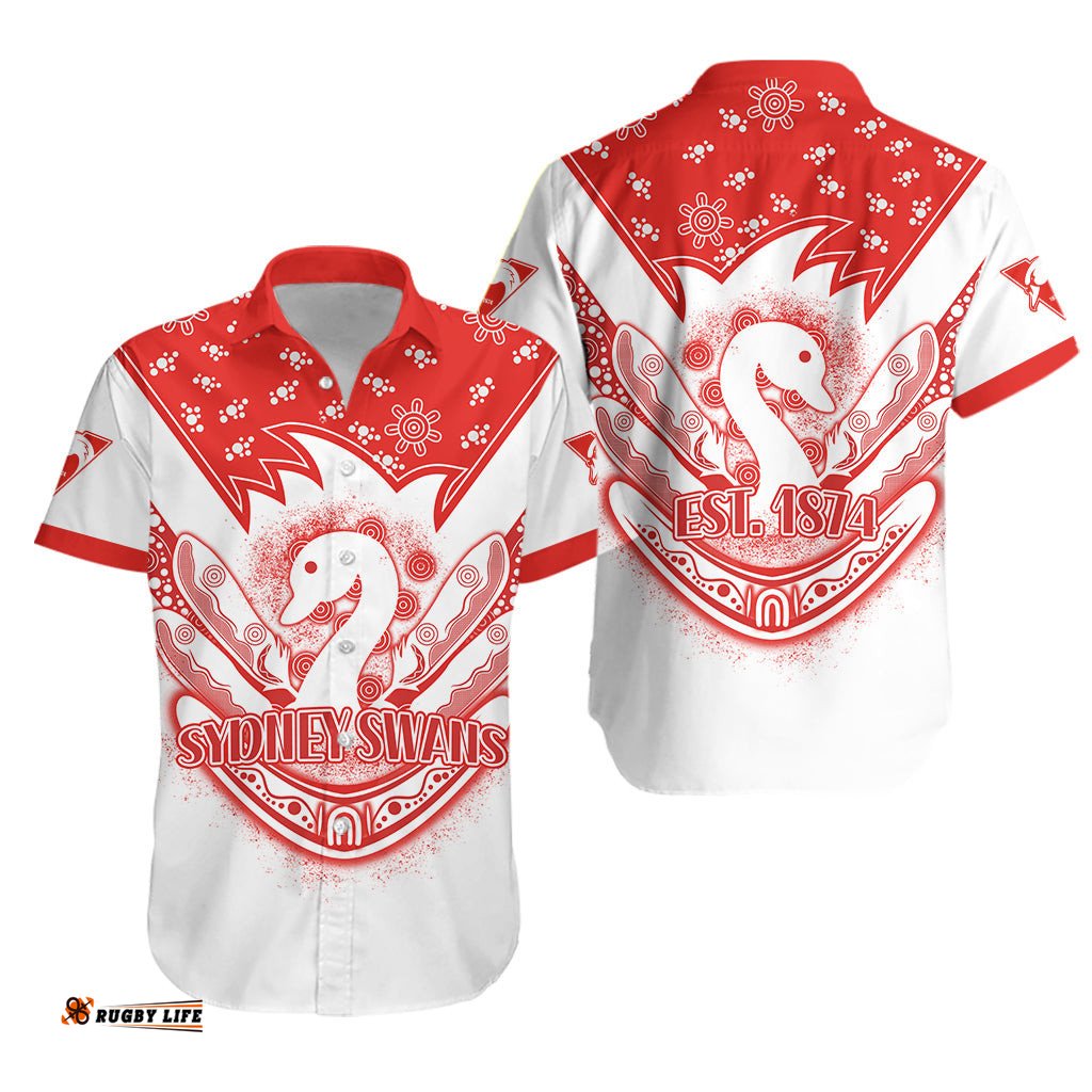 Swans Football Hawaiian Shirt Est 1874 Aboriginal Boomerang Sydney Bloods