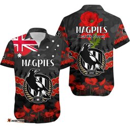Magpies Football ANZAC Hawaiian Shirt Lest We Forget