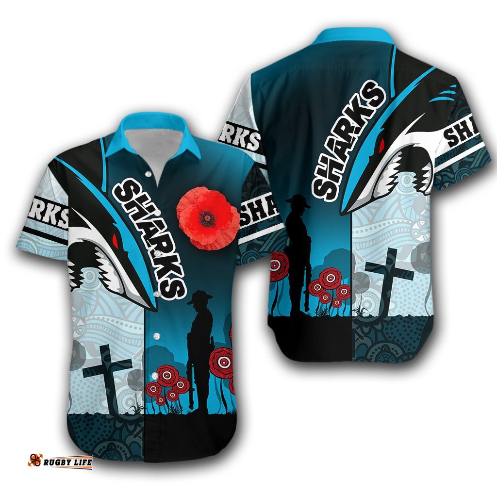 Sharks Hawaiian Shirt Cronulla ANZAC Day