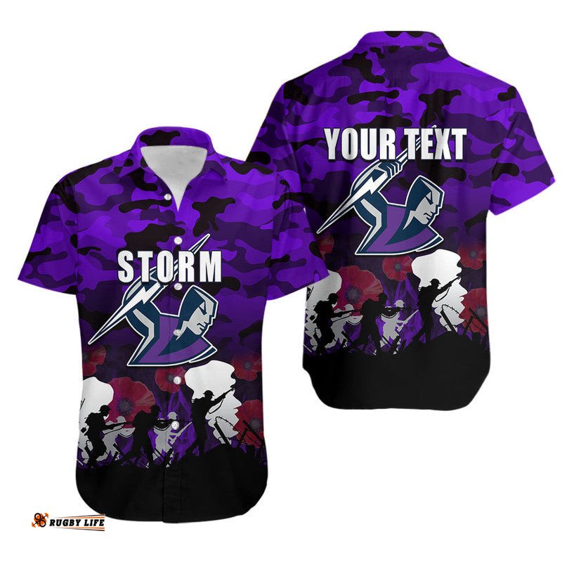 Custom Personalised NRL Anzac Day Hawaiian Shirt Storm Army Style