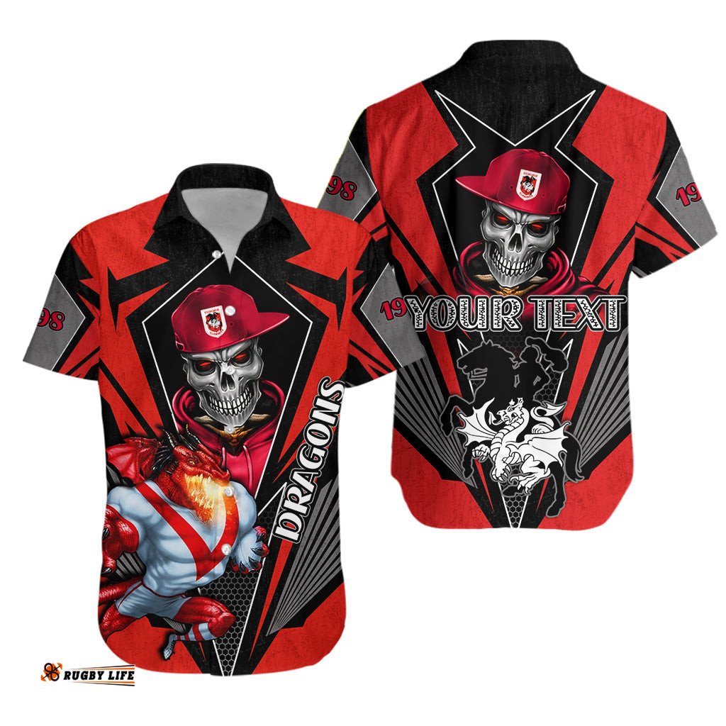 Custom Personalised Dragons Rugby Hawaiian Shirt Mascot St. George Illawarra Since 1998 Cool Skull