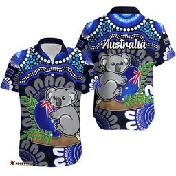 Australia Koala Aboriginal Hawaiian Shirt Koala Hugging Rugby Ball Blue