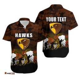 Custom Personalised AFL Anzac Day Hawaiian Shirt Hawks Army Style