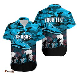 Custom Personalised NRL Anzac Day Hawaiian Shirt Sharks Army Style