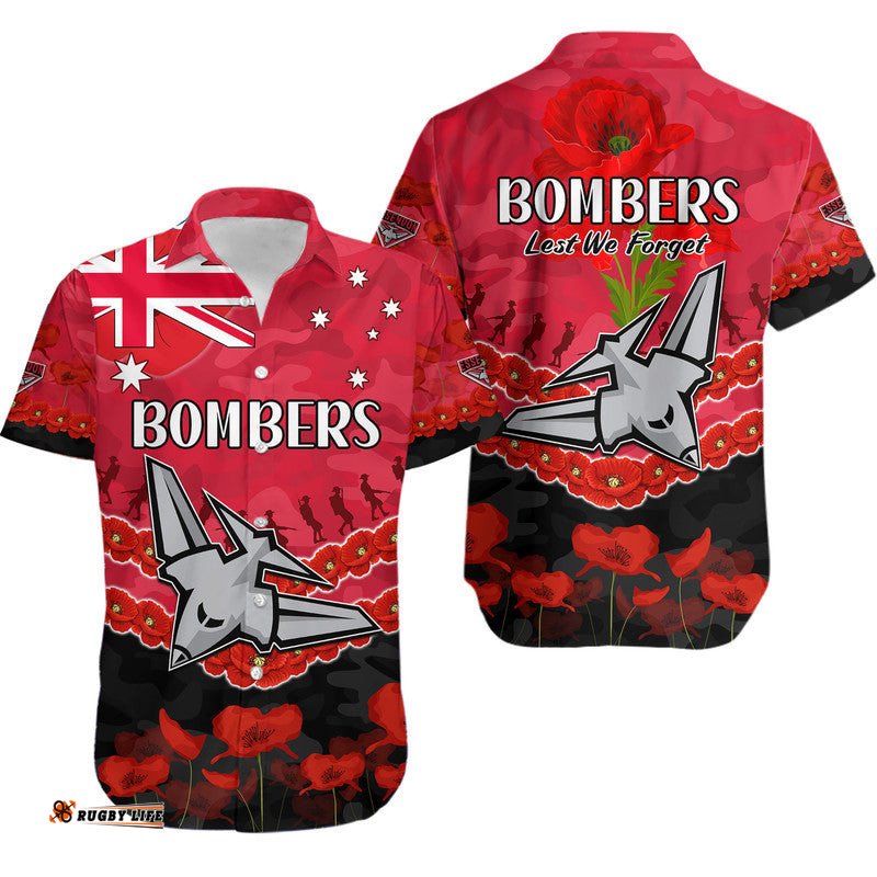 Bombers Football ANZAC Hawaiian Shirt Lest We Forget