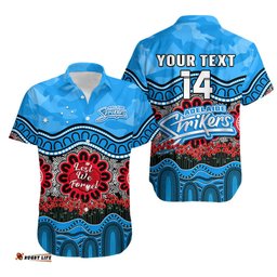Custom Text And Number Adelaide Strikers Cricket ANZAC Hawaiian Shirt Poppy Aboriginal Camouflage