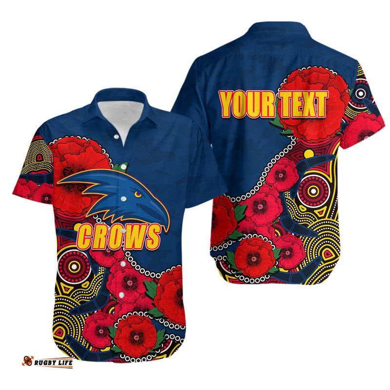 Custom Personalised Anzac Day AFLCrows Army Mix Aboriginal Hawaiian Shirt