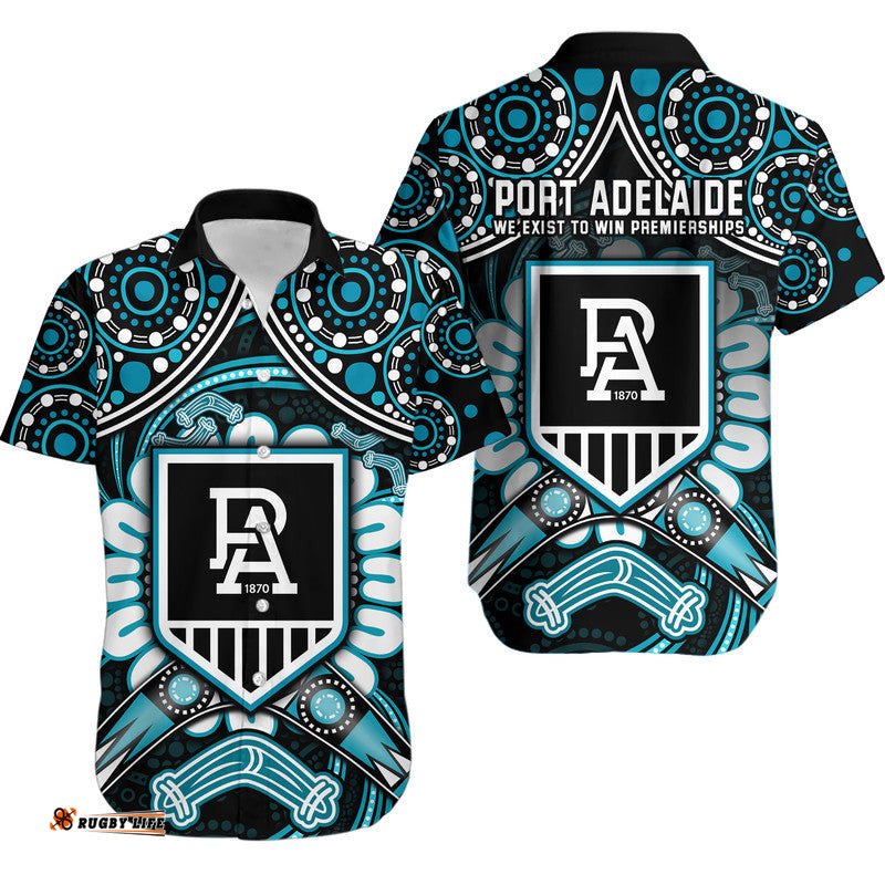 Port Adelaide Power Hawaiian Shirt Boomerang Indigenous Dots
