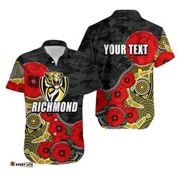 Custom Personalised Anzac Day AFLRichmond Army Mix Aboriginal Hawaiian Shirt