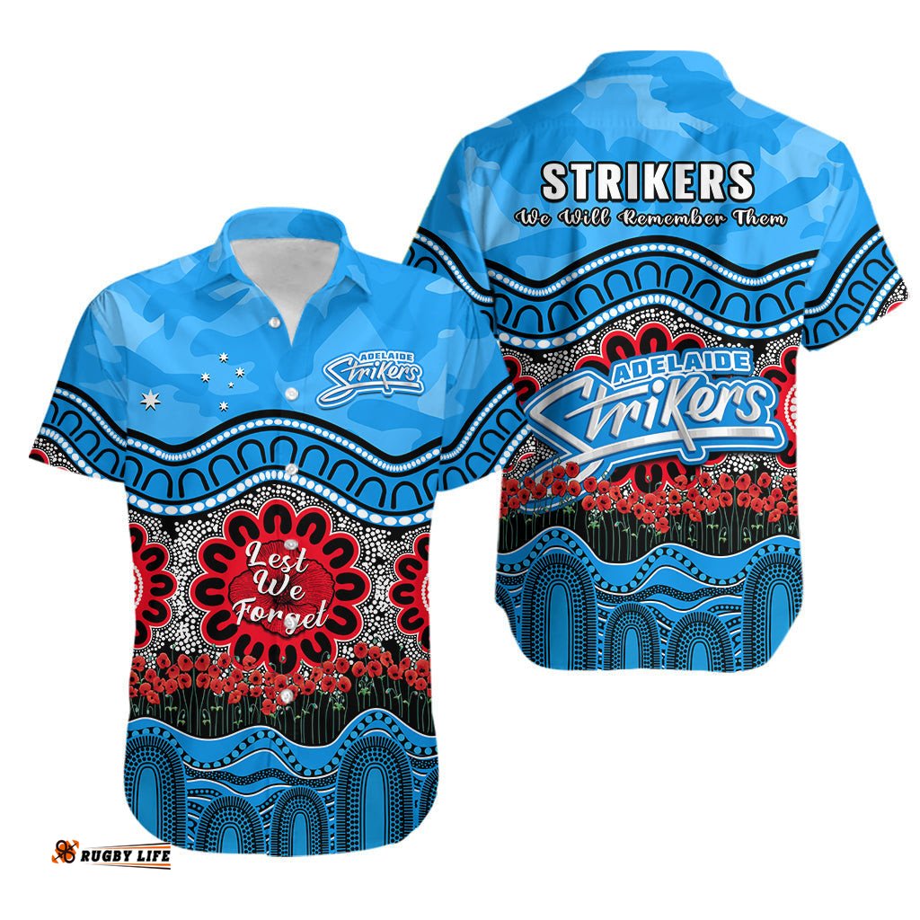 Adelaide Strikers Cricket ANZAC Hawaiian Shirt Poppy Aboriginal Camouflage